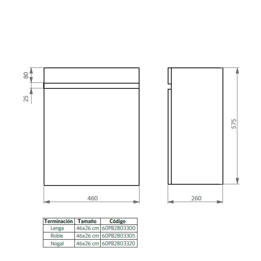 Mueble Vanitorio Petit Lenga + Cubierta 26x46x50 cm