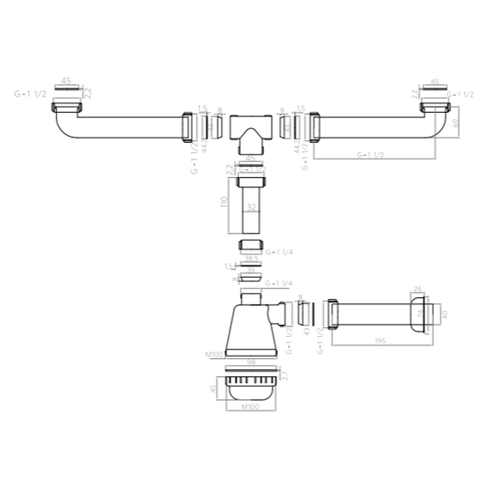 Sifón Lavaplatos PP 1 1/2'' con Entrada Doble