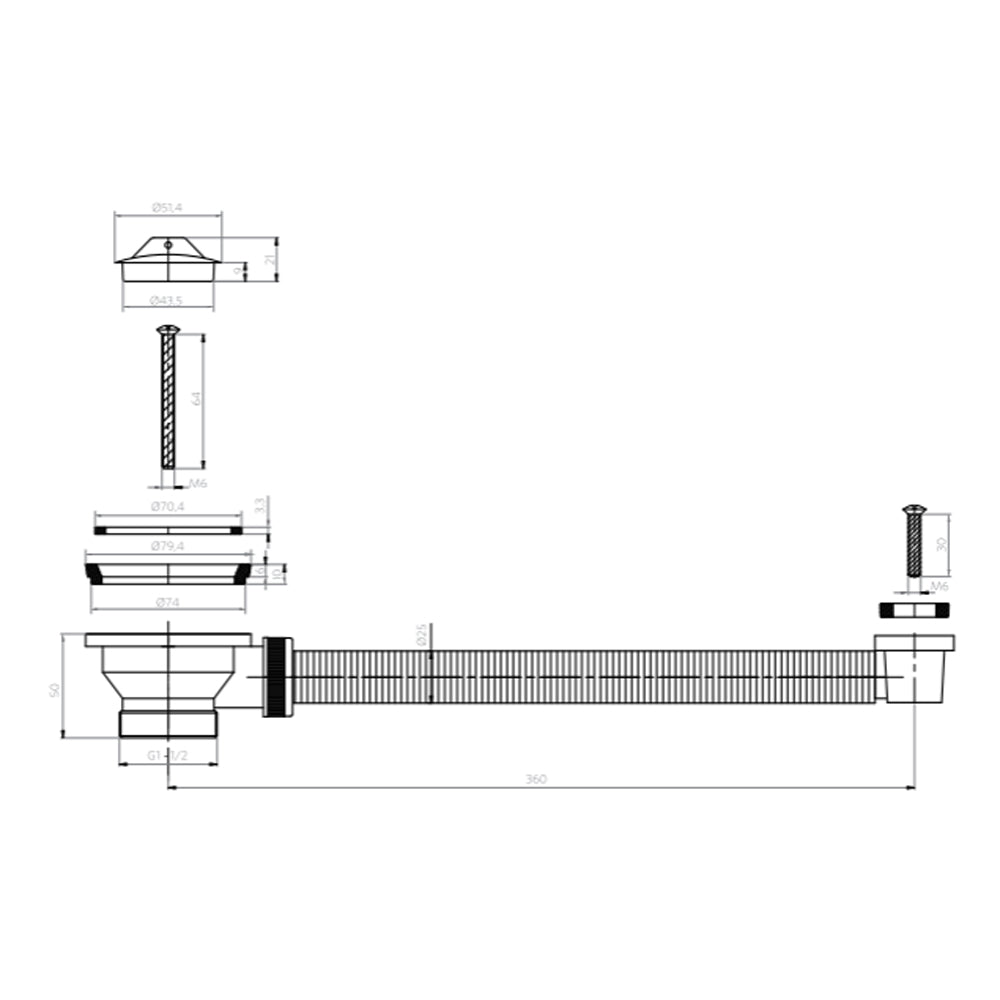 Desagüe Lavaplatos Plástico Tapón 1 1/2'' c/Reb s/Cola