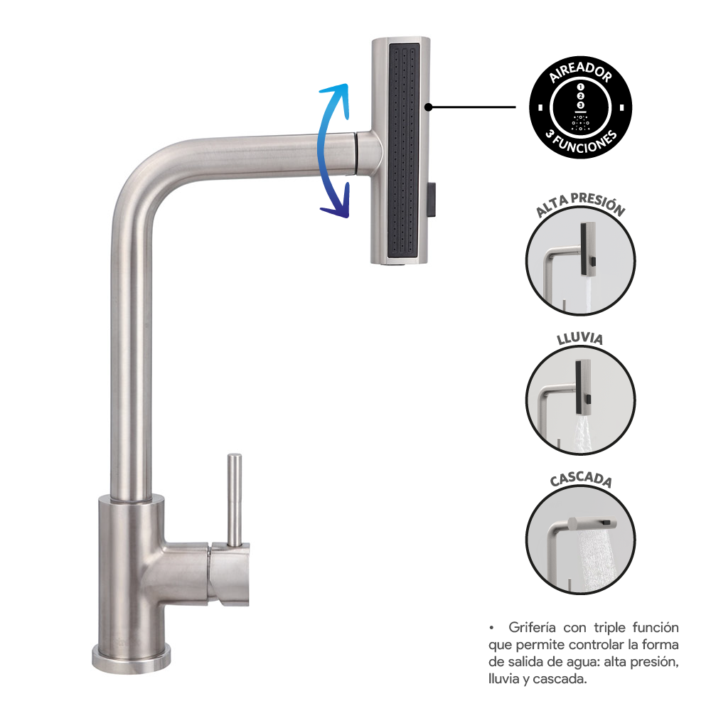 Monomando Lavaplatos Extraíble Matera Inox Satinado