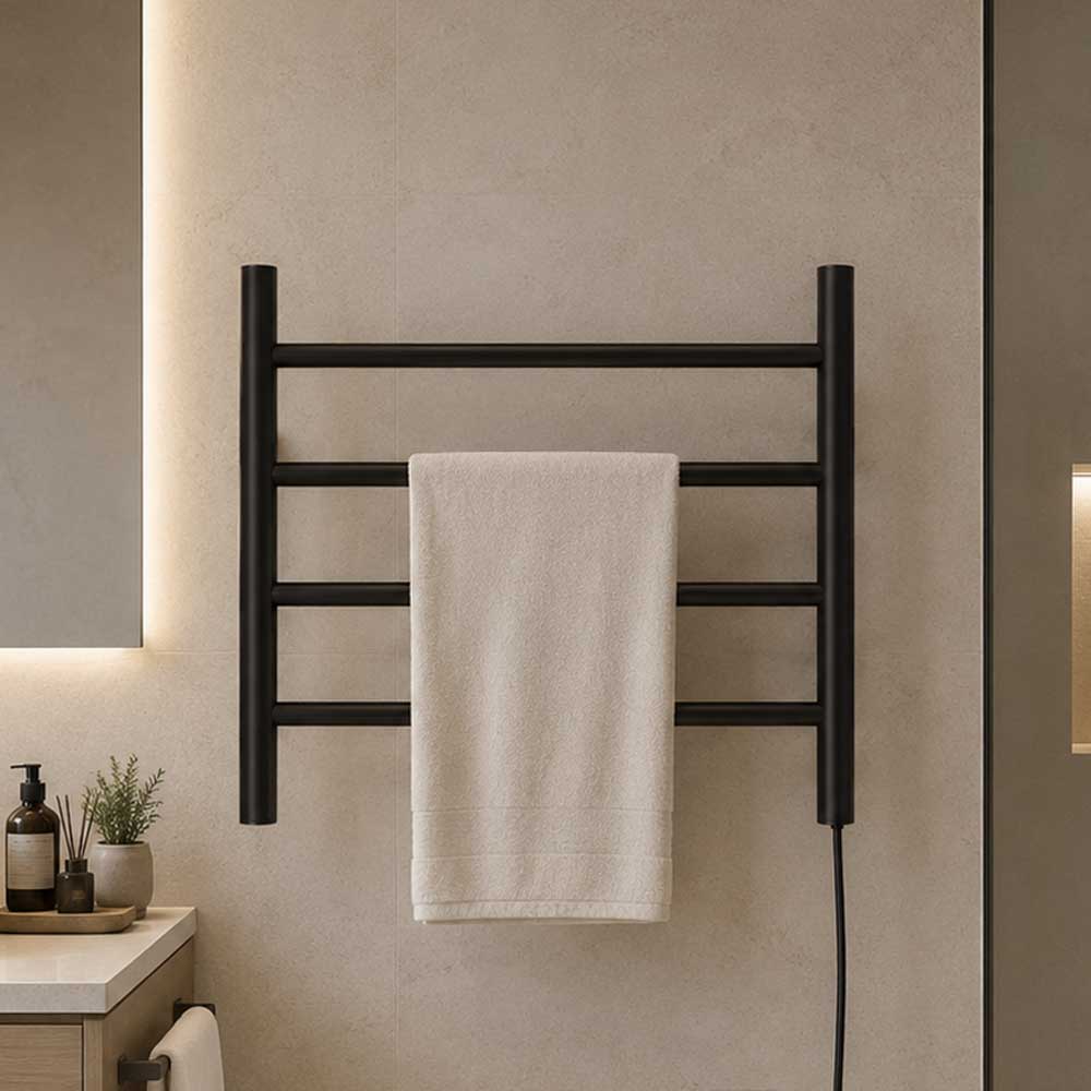 Secador de Toallas Eléctrico 4 Barras Negro Mate
