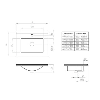 Mueble Vanitorio Amélie Ulmo + Cubierta 70x46x50 cm