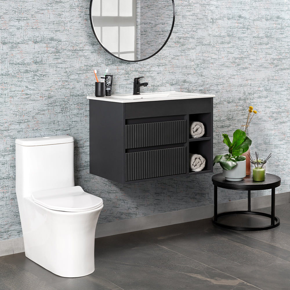 Mueble Vanitorio Texturado Paris Dark Grey Texturado + Cubierta 70x46x50 cm