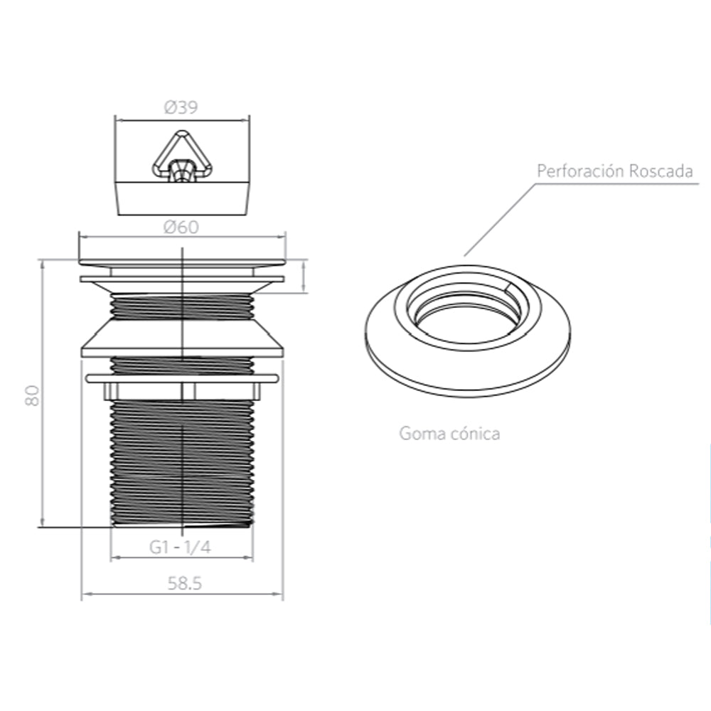 Desague Lavamanos SS304 Tapón 1 1/4&#39;&#39; s/Reb s/Cola