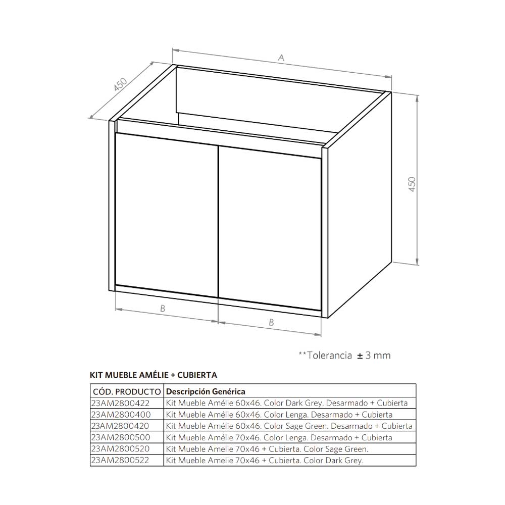 Mueble Vanitorio Amélie Lenga + Cubierta 60x46x50 cm