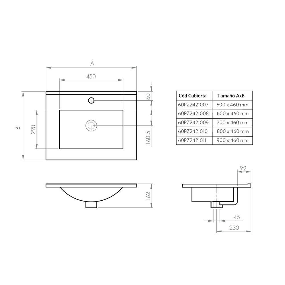Mueble Vanitorio Amélie Albayalde + Cubierta 80x46x45 cm
