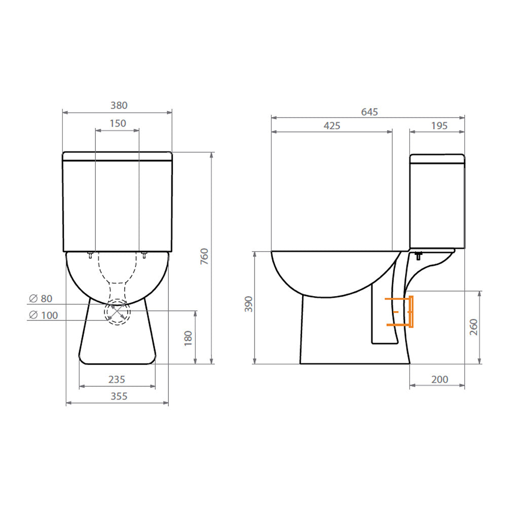 Sanitario Wc Two Pieces Aura Plus - Descarga a Muro (Horizontal)