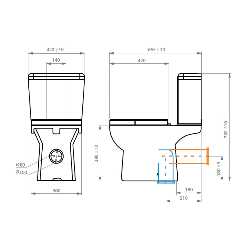 Sanitario WC Two Piece New Ares - Descarga a Piso (Vertical)
