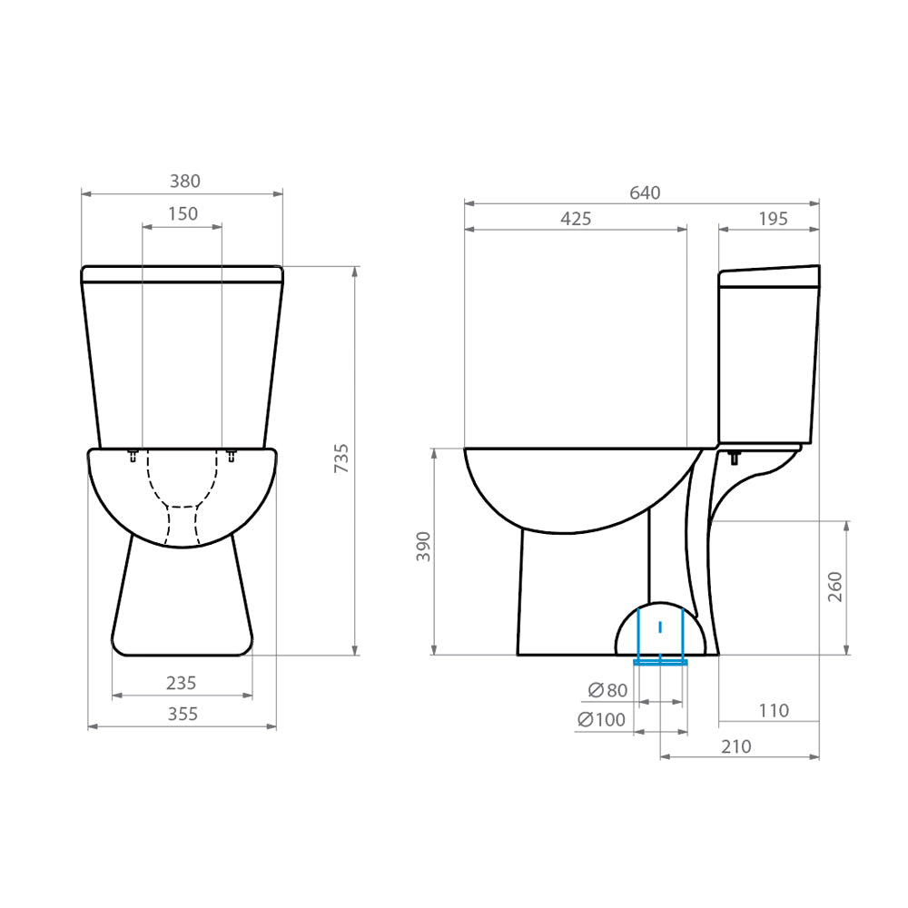 Taza WC Aura con fijaciones y Manguito 30cm - Salida a Piso (Vertical)