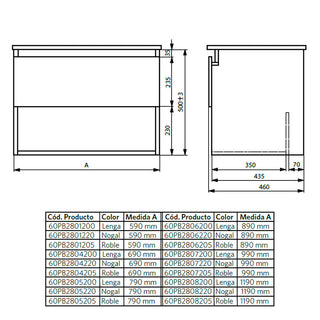 Mueble Vanitorio Completo 70 x 46 cm Belle Nogal