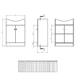 Mueble Vanitorio Marie Lenga + Cubierta 60x43x30 cm