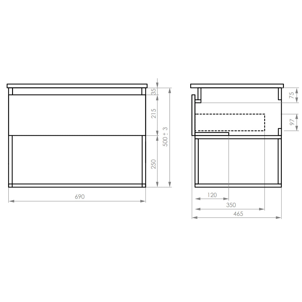 Mueble Vanitorio Méle Lenga + Cubierta 60x46x50 cm
