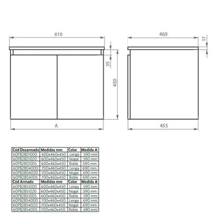 Mueble Vanitorio Ermes Nogal + Cubierta 60x46x50 cm