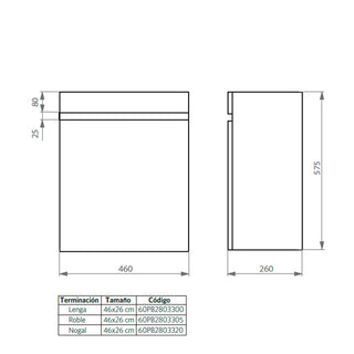 Mueble Vanitorio Petit Roble + Cubierta 60x46x26 cm
