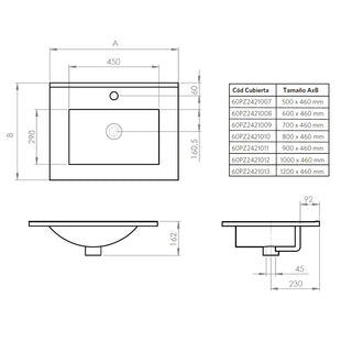 Mueble Vanitorio Zoé Ulmo + Cubierta 60x46x50 cm