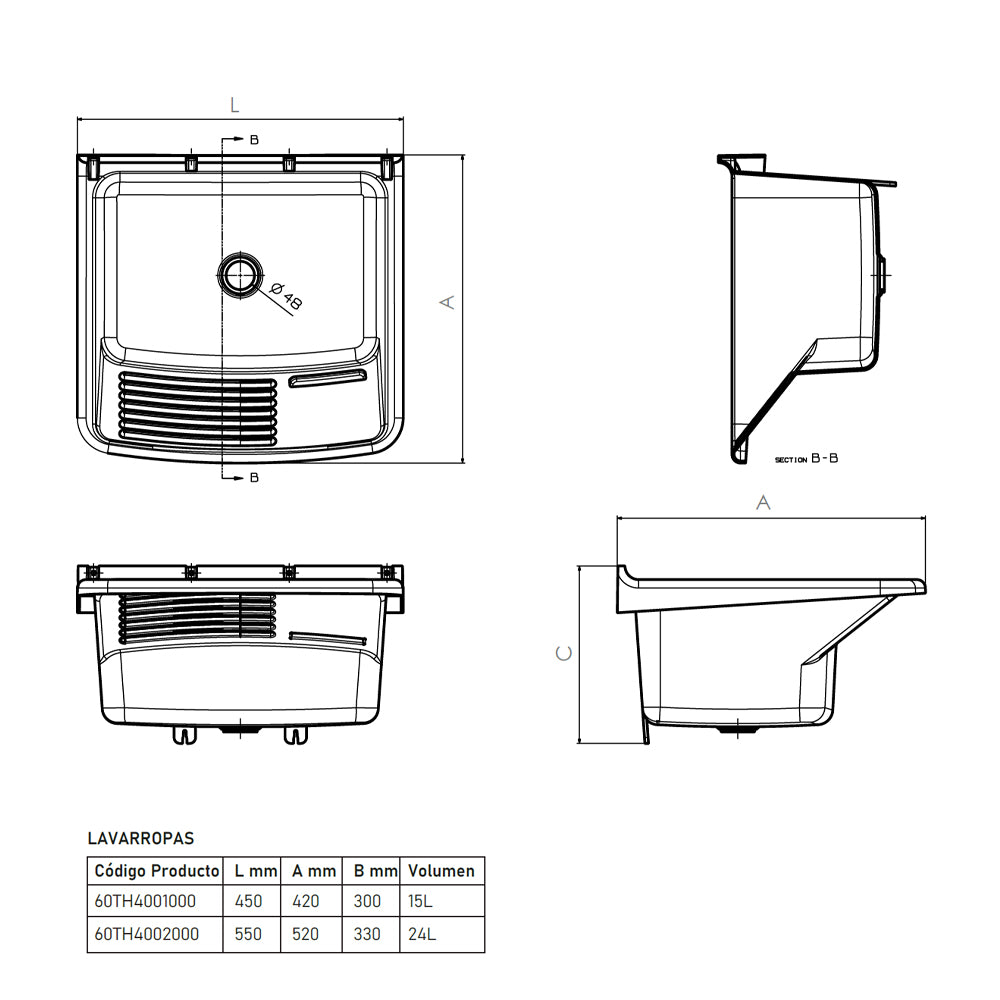 Lavarropas Theos 55 cm - 24L