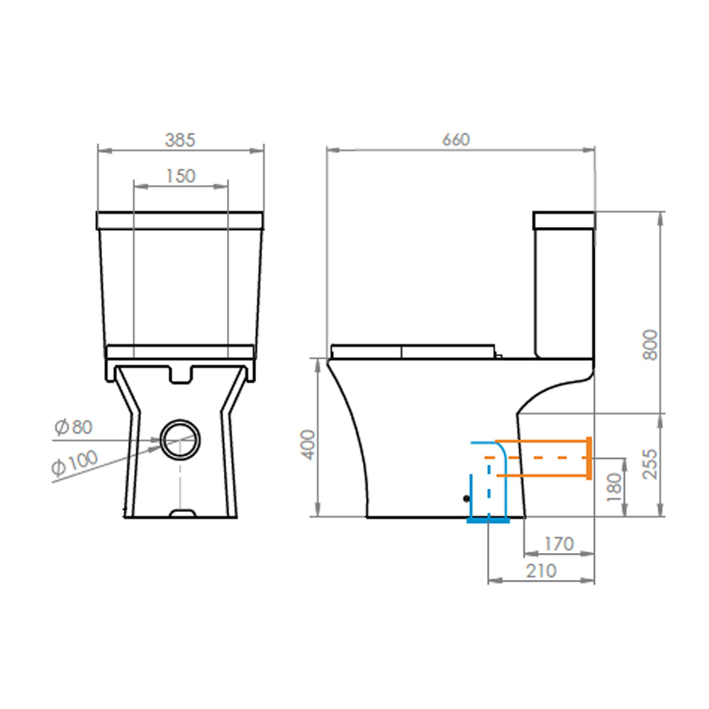 Sanitario Wc Two Piece New Atos 2 - Descarga a Muro 18 cm. (Horizontal)