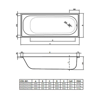 Tina Acero Antideslizante Atenas 70x24cm (1.3mm)