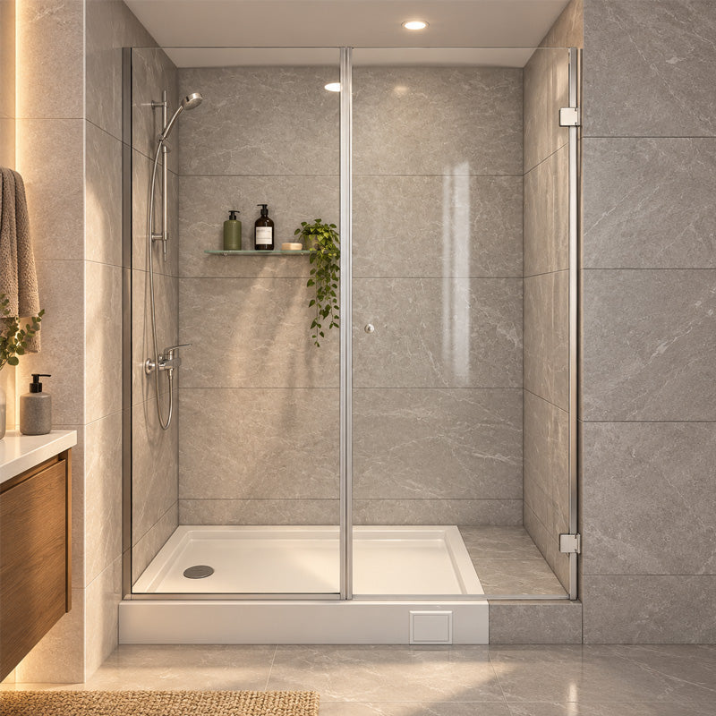 Mampara Abatible 170x185 cm Vidrio 8 mm Perfil Cromado
