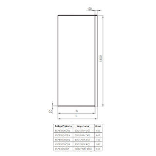 Mampara Hoja Fija 185x80 cm Vidrio 8 mm Ajustable ±1 cm