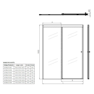 Mampara Corredera Hera 120x185 cm Ajustable ±1 cm Cromado