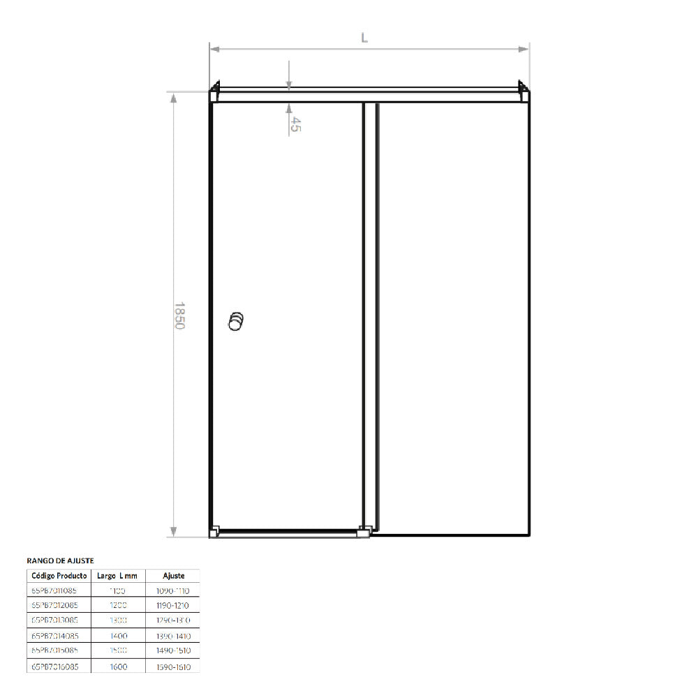 Mampara Corredera Agori 130X185 Ajustable ±1 cm Cromado