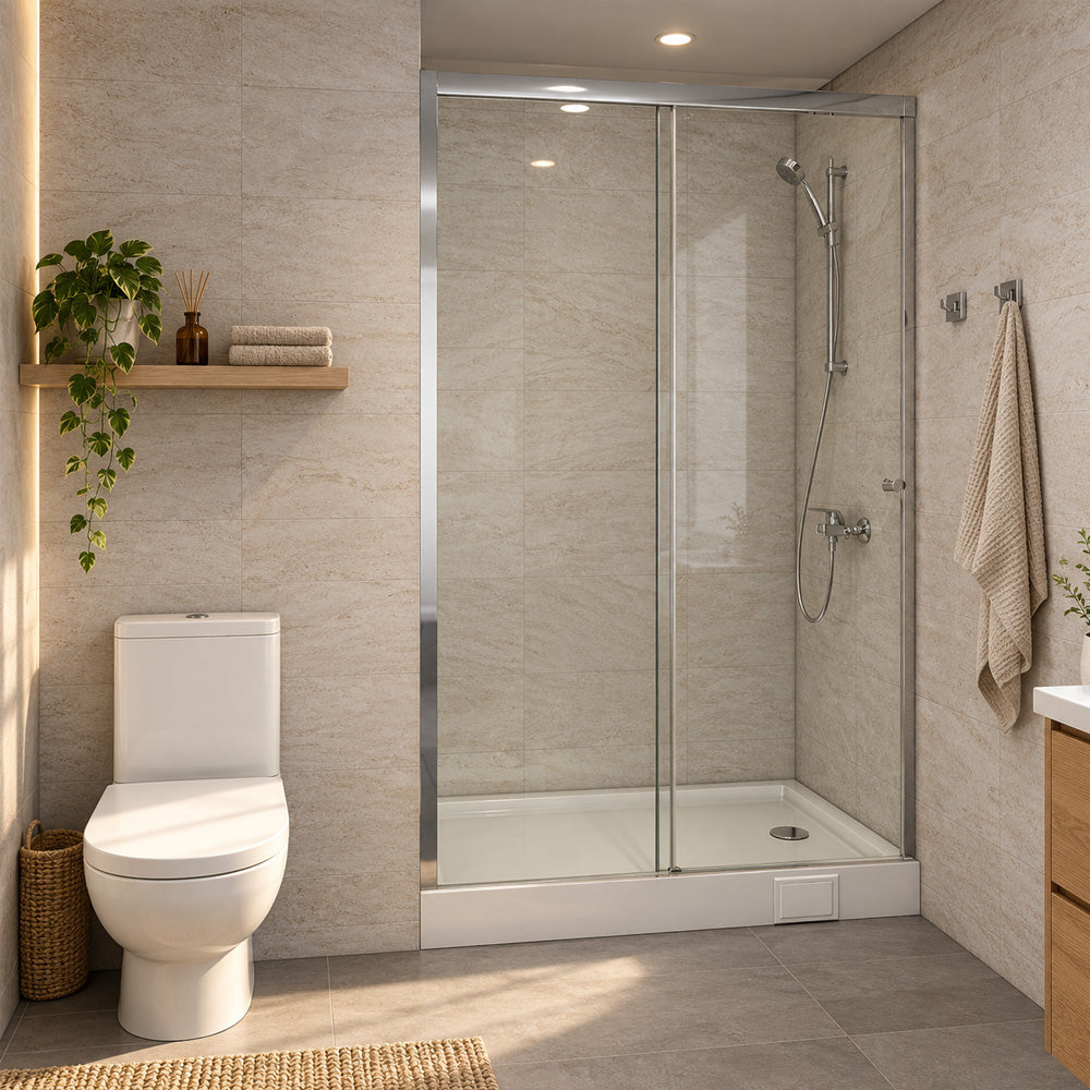 Mampara Corredera Ajustable ±1 cm 140X185 cm Cromo