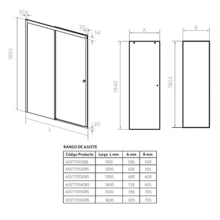 Mampara Corredera Ajustable ±1 cm 140X185 cm Cromo