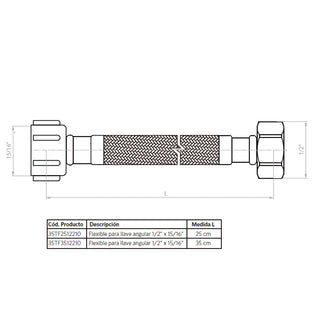 Flexible para llave angular 25 cm 1/2 HI X 15/16 HI