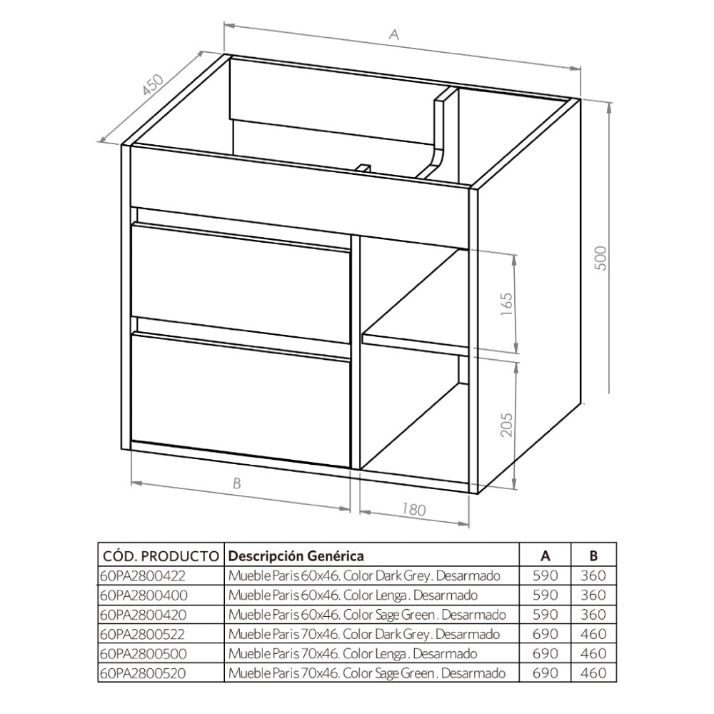 Mueble de Baño Completo Paris Dark Grey