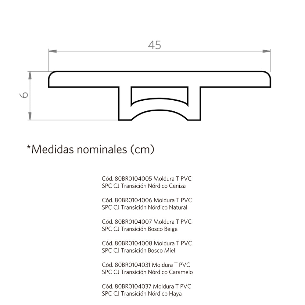 Moldura T - Transicion Nordico Ceniza 2400x45x6 mm