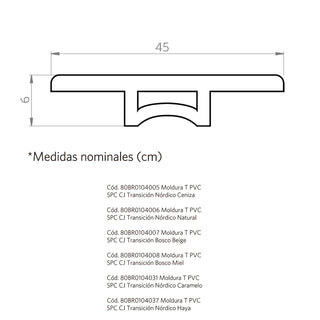 Moldura T - Transicion Nordico Ceniza 2400x45x6 mm