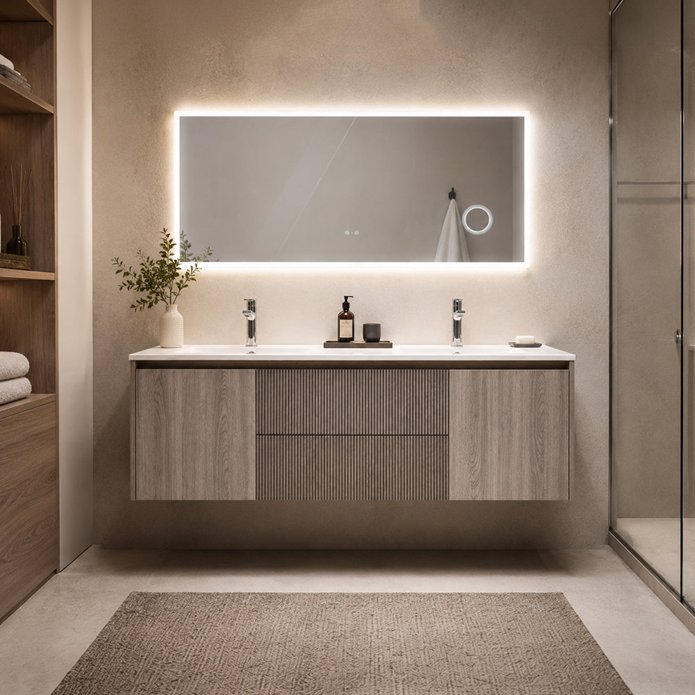 Pack Baño Salamanca | Mueble Vanitorio Doble Lenga + Espejo Led