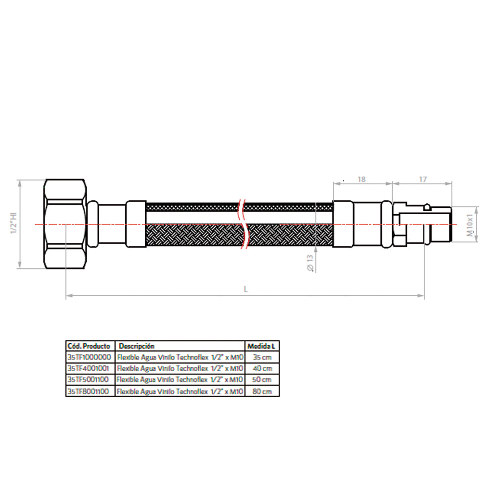 Flexible para Agua Vinilo 1/2 xM10 80cm. TF