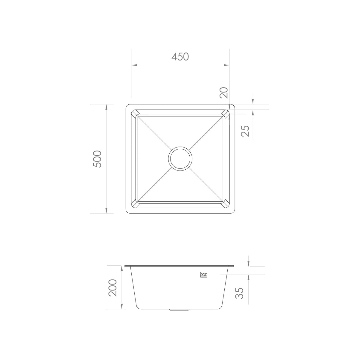 Lavaplatos bajo cubierta 50x50cm.