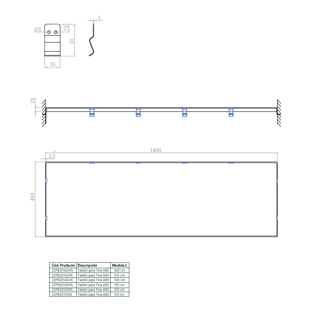 Faldón para Tina 130x45 cm