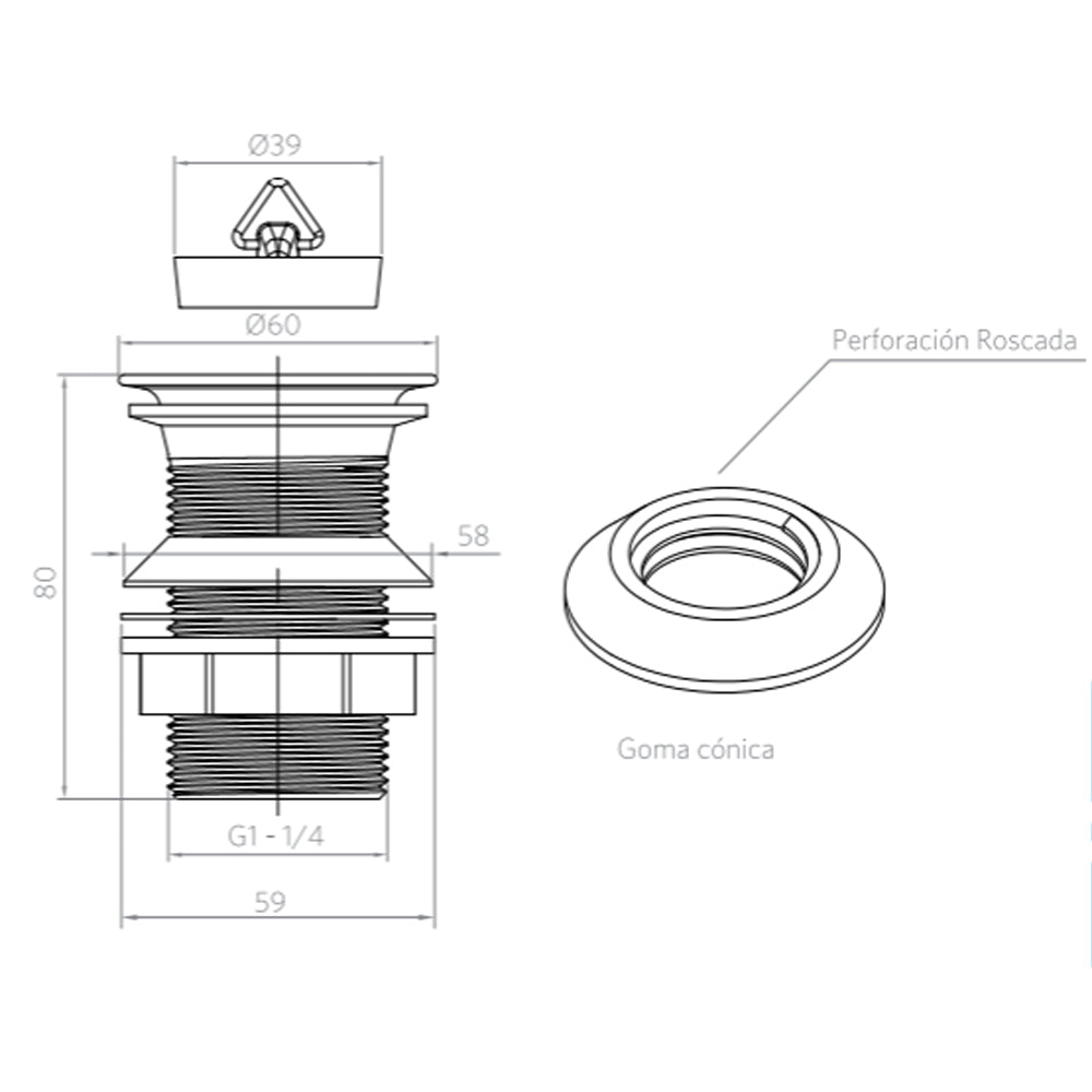 Desague Lavamanos Plastico Tapón 1 1/4'' s/Reb s/Cola