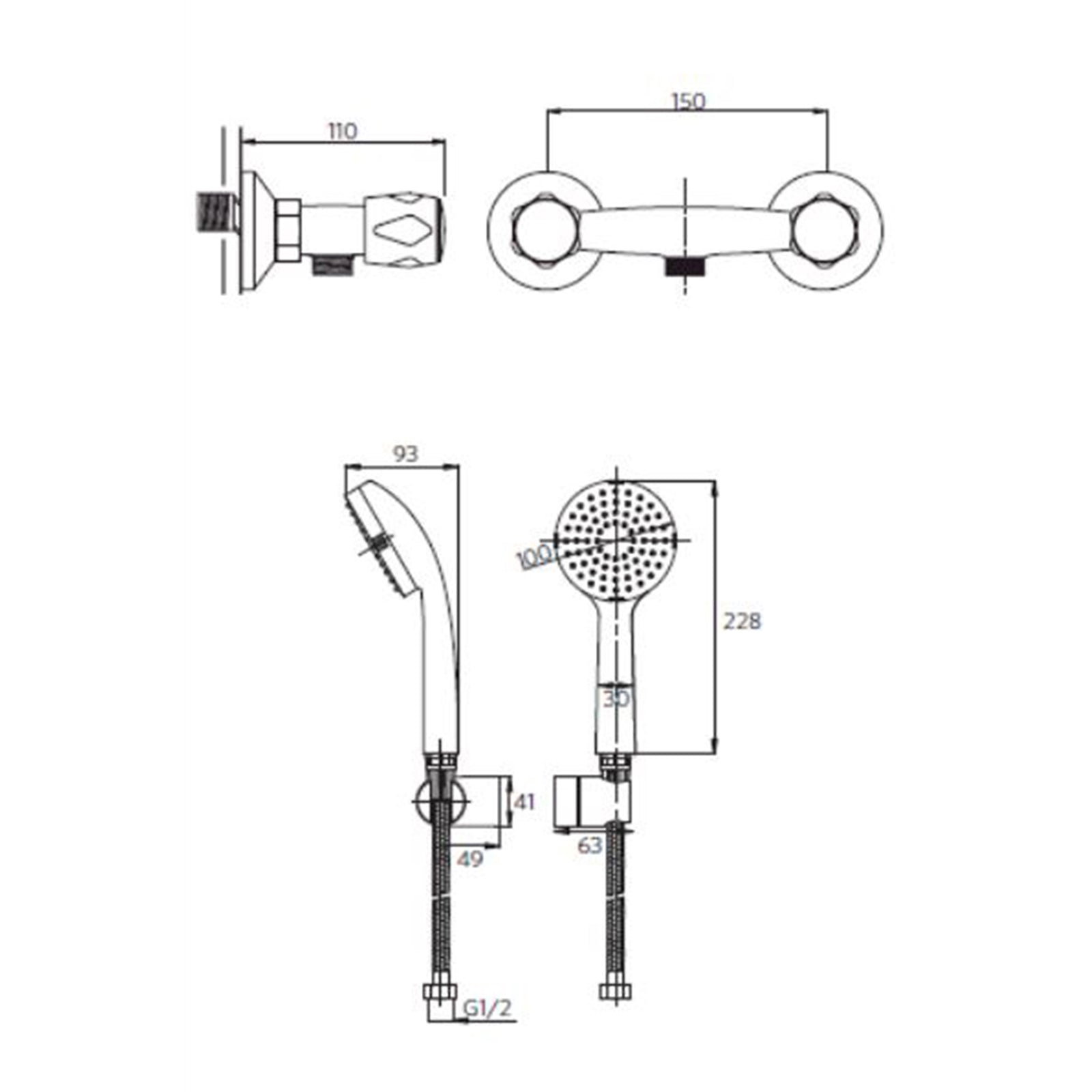Combinación Ducha Mossini Metal Cromo