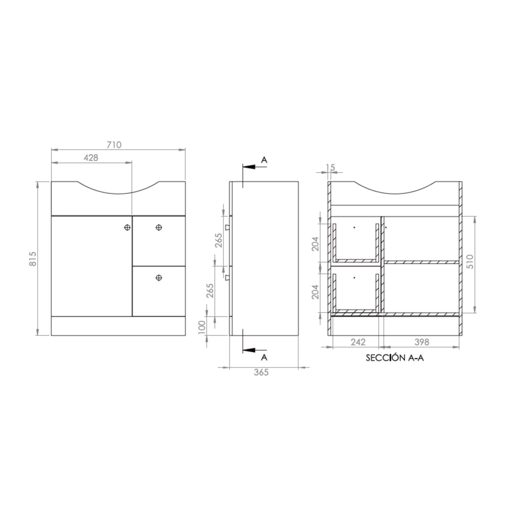 Mueble Vanitorio Adele Lenga + Cubierta 80x46x50 cm