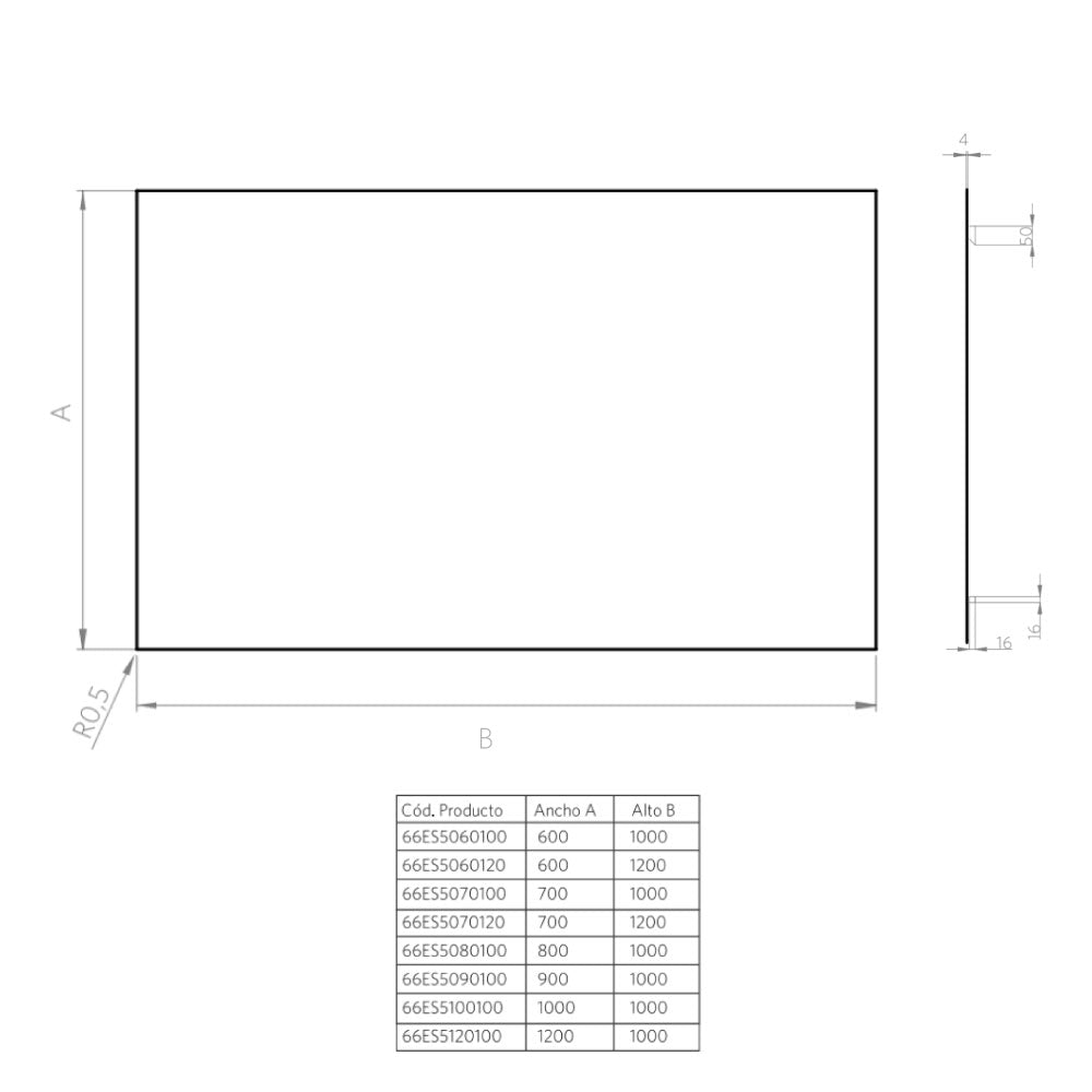 Espejo Perfil Horizontal - Largo 100cm -  4mm