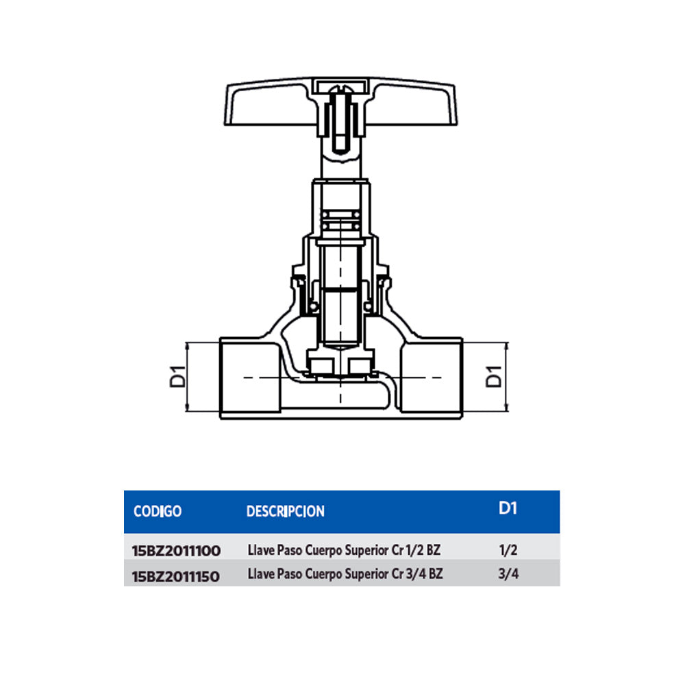 Llave Paso Cuerpo Superior Cr 3/4 BZ