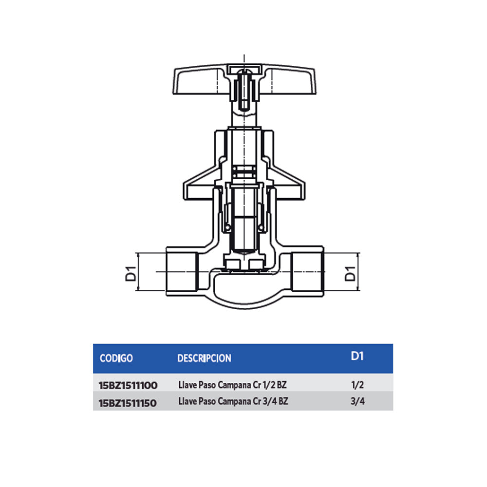 Llave Paso Campana Cr 3/4 BZ