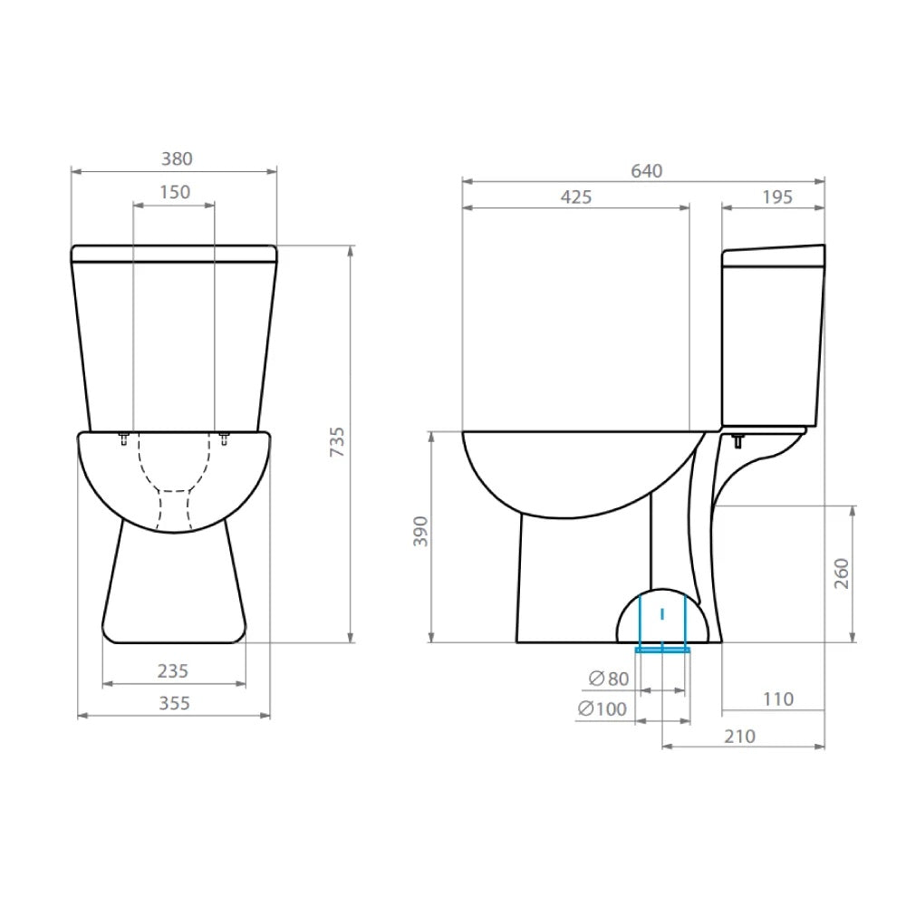 Sanitario Wc Descarga a Piso 21 cm Two Piece Aura